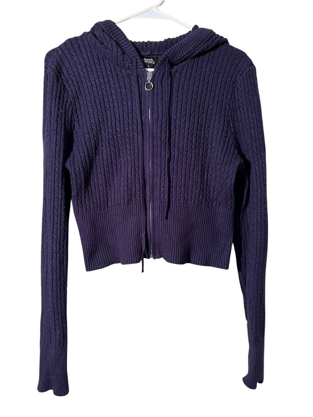 Beverly and Beck Pacsun Women's Size Large Hooded Cardigan Navy Blue Micro Cable